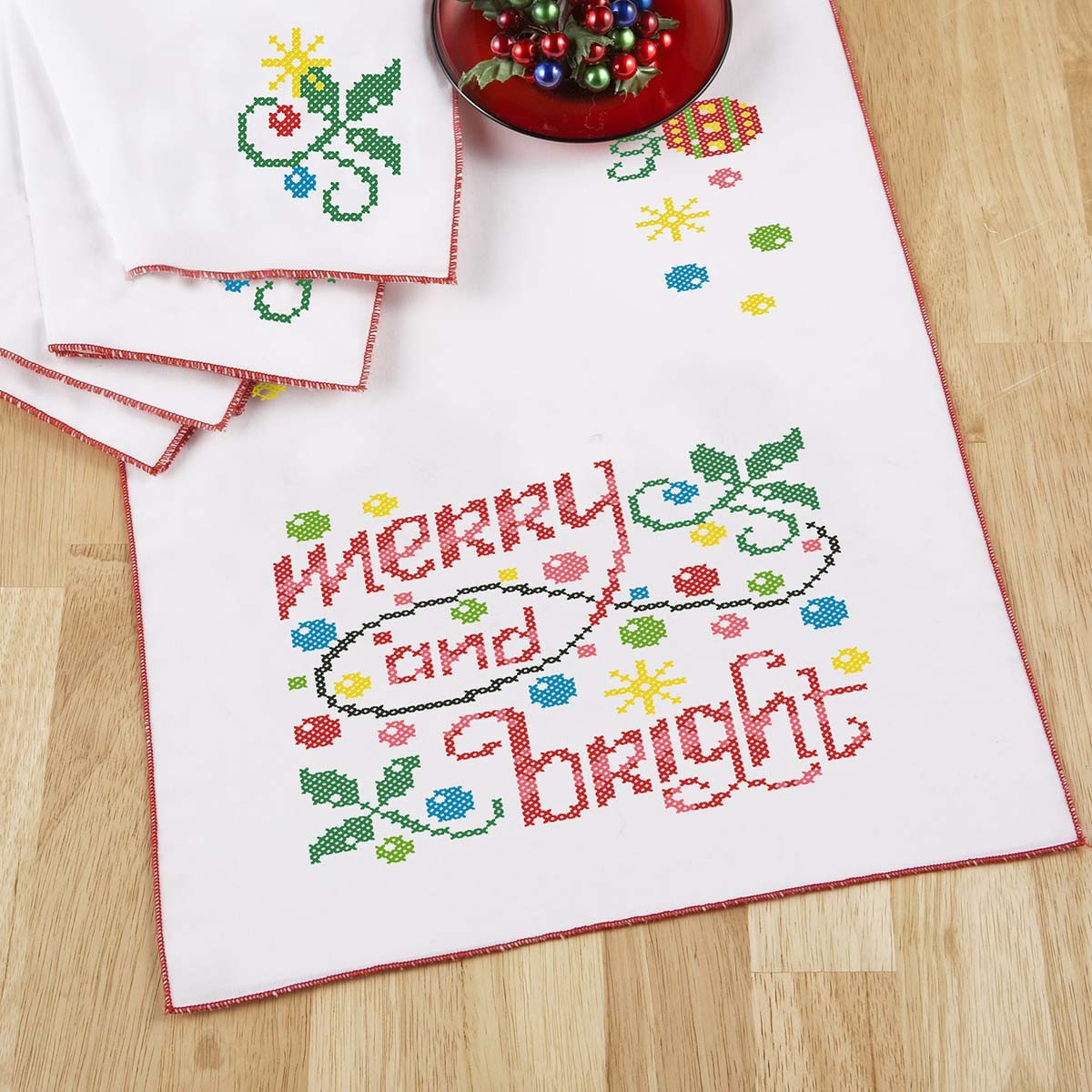 Herrschners Festive Fun Runner & Napkins Stamped Cross-Stitch Kit