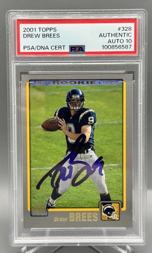 2001 Topps Drew Brees RC Rookie PSA DNA Auto 10 Signed Chargers HOF #328