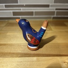 Vintage Peruvian Folk Art Clay Hand Painted Bird Whistle
