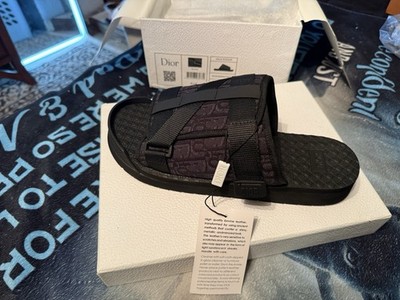 Dior Men's Black Monogram Logo Cotton Slide Sandals Slip On Straps US 10
