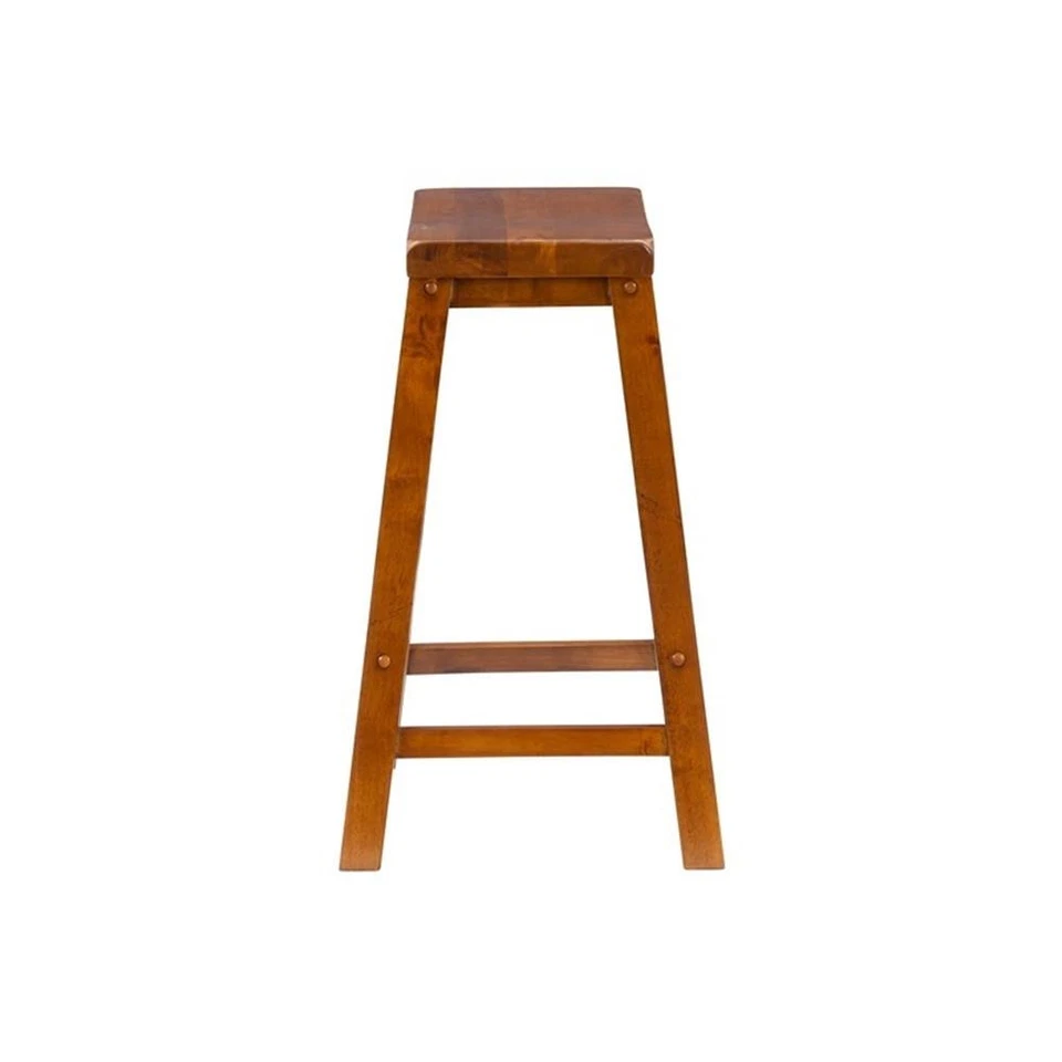 Linon Beamon 24" Sturdy Wood Backless Saddle Seat Counter Stool in Honey Brown - Image 4 of 4