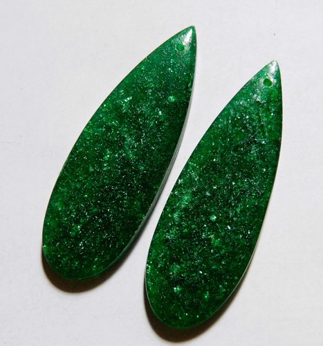 48.75 Cts Natural Green Aventurine Drilled Cabochon Match Pair 45.3X15.5MM 44 - Picture 2 of 3
