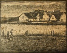 Original 1930?s woodblock engraving; pencil signed illegibly