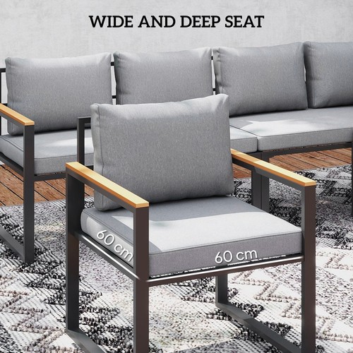 Outsunny 9 Seater Outdoor Corner Sofa Set with Wide and Deep Seats Natural - Picture 7 of 11