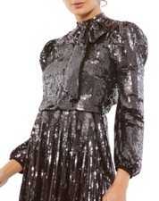 MAC DUGGAL SIZE 10 LONG SLEEVE TEA LENGTH DRESS, DARK CHOCOLATE, $598