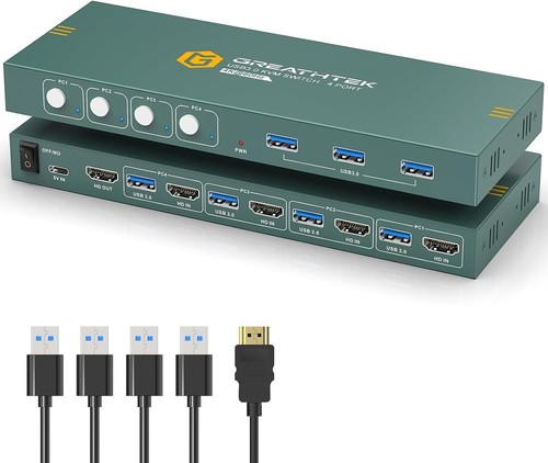 0 KVM Switch HDMI 4K@60Hz for 4 Computers Share 1 Monitor, KVM Switch 4 Port ... - Photo 2/8