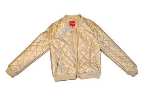 GUESS Los Angeles Girl's Youth/Teen M Quilted Coat Jacket, Metallic Gold Bomber - Picture 7 of 7