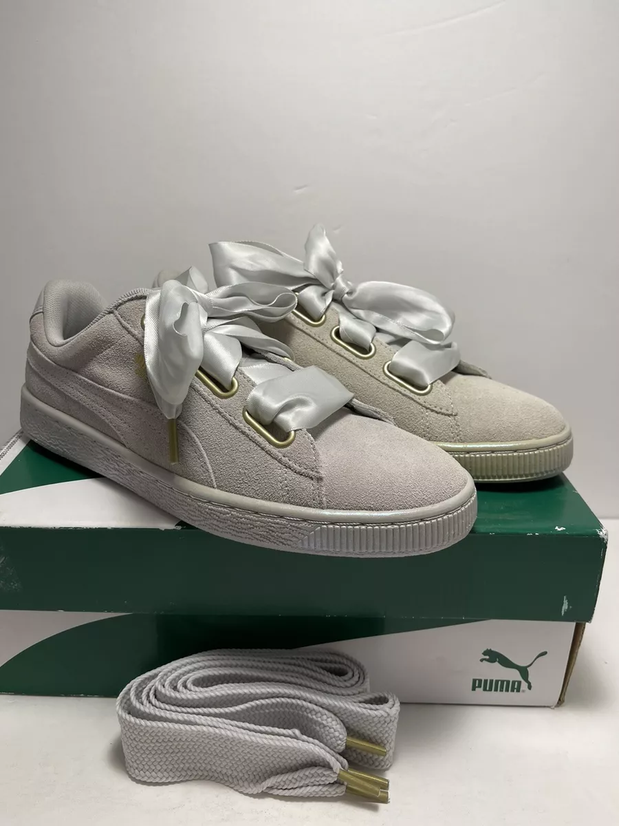 Puma suede heart satin sale white