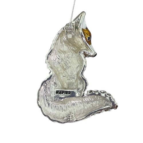Napier Furry Autumn Fall Red Fox Enamel Pin w Crystals Tail Chest NEW Gift Box - Picture 5 of 6