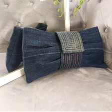 Pochette Borsa Jeans Fiocco Cotone Blu Borchie Oro