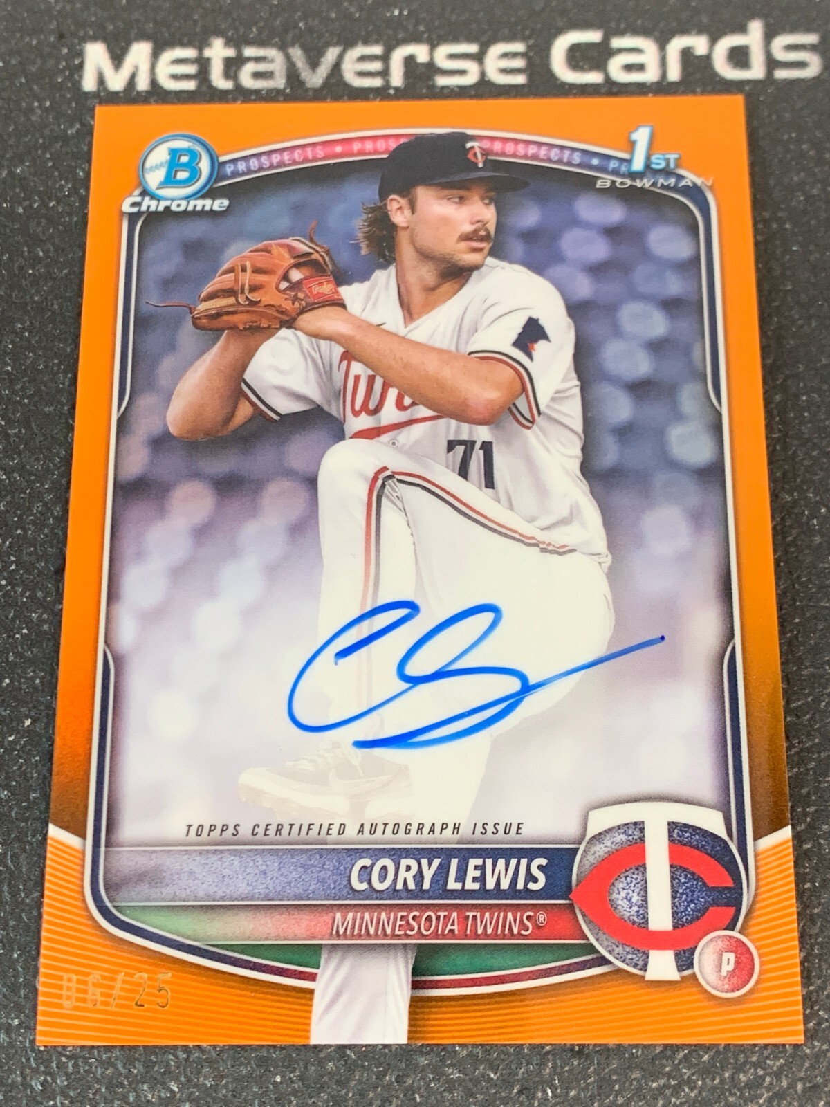 2025 Bowman Chrome Prospect 1st Cory Lewis Orange Refractor Auto /25