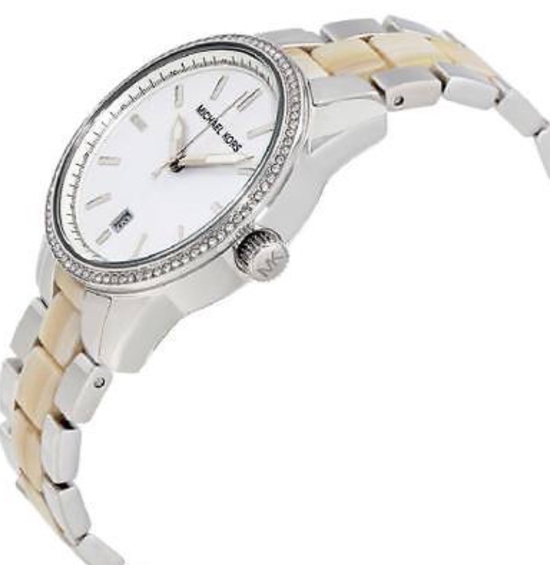 Michael Kors Ladies Silver /Horn Acetate Band White Dial  display picture 3