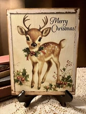 Reindeer,  Merry Christmas, Handcrafted Plaque / Sign #1 (with words)