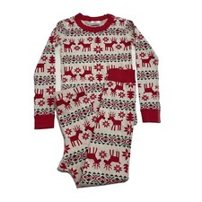 Hanna Anderson 130 US 8 Christmas Pajamas Reindeer Red Organic Cotton