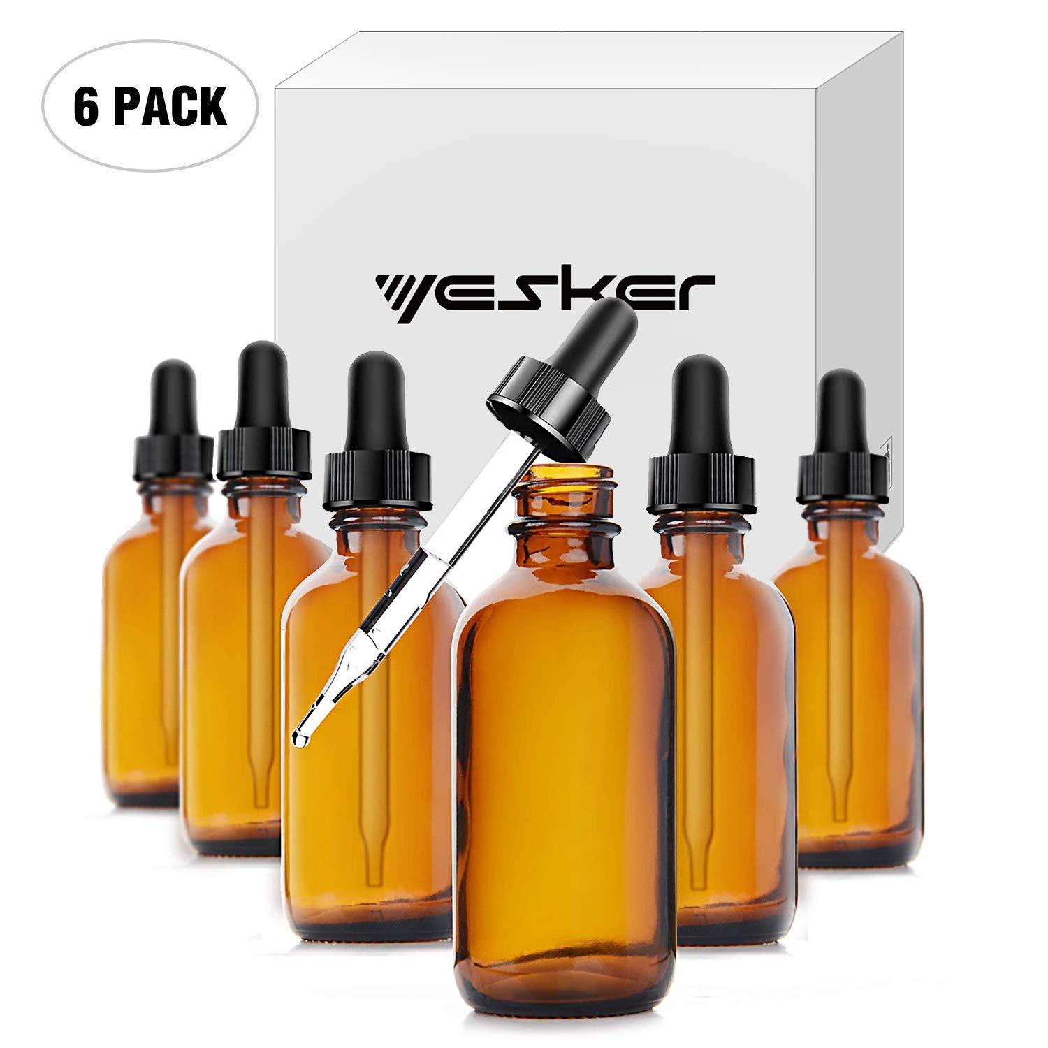 Amber Glass Bottles for Essential Oils with Glass Eye Dropper 60 ml (2oz) for Es