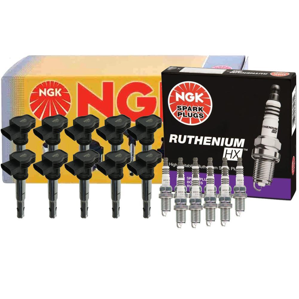 NGK 10 COP Ignition Coil  10 Ruthenium HX Spark Plugs Kit For Audi R8