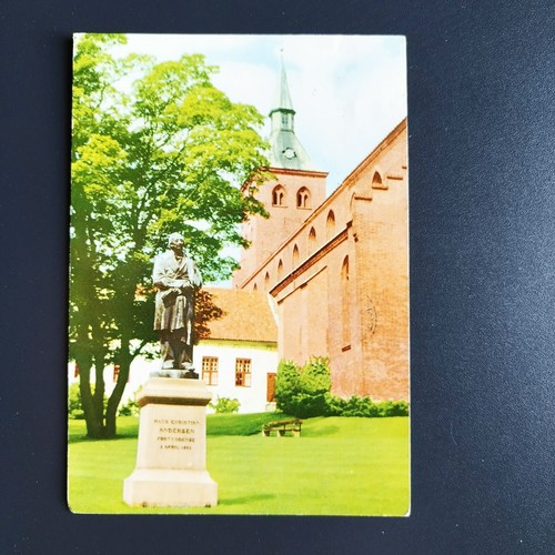 Denmark. Odense, Hans Christian Andersen statue behind the cathedral.Posted 1957