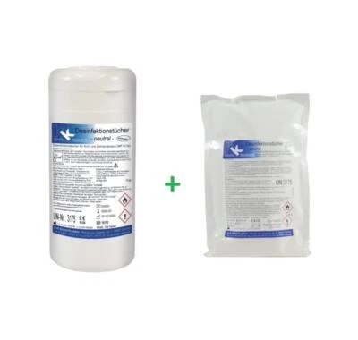 KK-HYGIENE PRODUKTE KK Desinfektionstücher Neutral 120 Tücher in Dose + 120er Nachfiüllbeutel