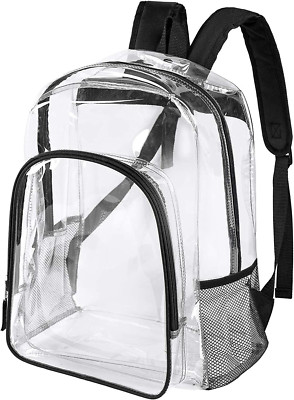 Fomaris Clear Backpack Heavy Duty Bookbag Transparent Black 