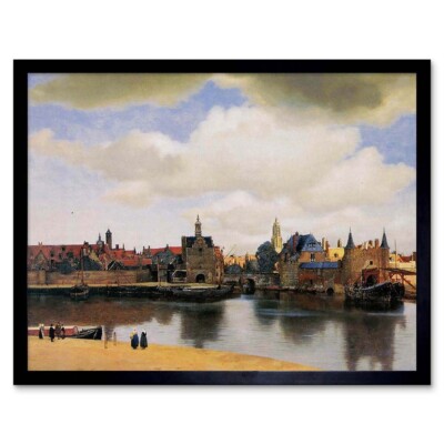 Johannes Vermeer Blick auf Delft Altmeister Gemälde Kunst 12 x 16 Zoll gerahmter Druck