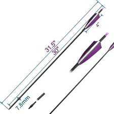 12x 30"/32" Carbon Arrows Turkey Feather Spine 500 Hunting Compound Recurve Bow