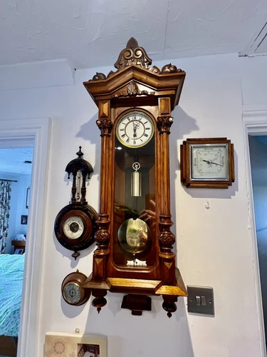 1850 Beautiful Mini Austrian Early Vienna Carved Solid Walnut One Weight Clock