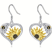 Boho Vintage Sunflower Bee Heart Earrings Jewelry Women Girls Gift New