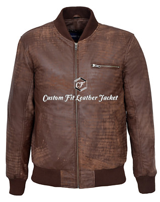 Mens Street Classic Bomber Jacket Brown 100% REAL LEATHER Bomber Jacket 275