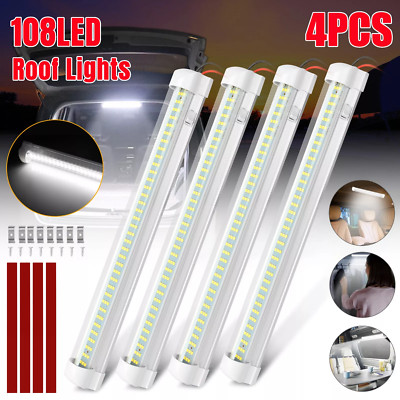 4x 12V Car Van Interior Light Strip Bar 108LED Bus Carava ON/OFF Switch 12 VOLT