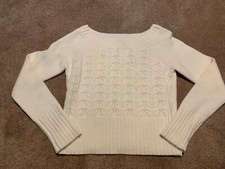 Women Express Cream Merino Wool Blend Pullover Sweater Medium Ribbed Hem