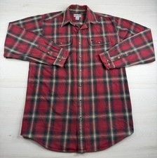 Vtg Carhartt Heavy Duty Plaid Flannel Shirt Red Button Up Workwear 90s Y2K LT