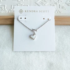New Kendra Scott Ari Heart Music Note Silver Iridescent Drusy Pendant Necklace
