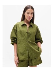 Athleta Lightweight Lunar Sheen Shirt Jacket Olive Green Size Small