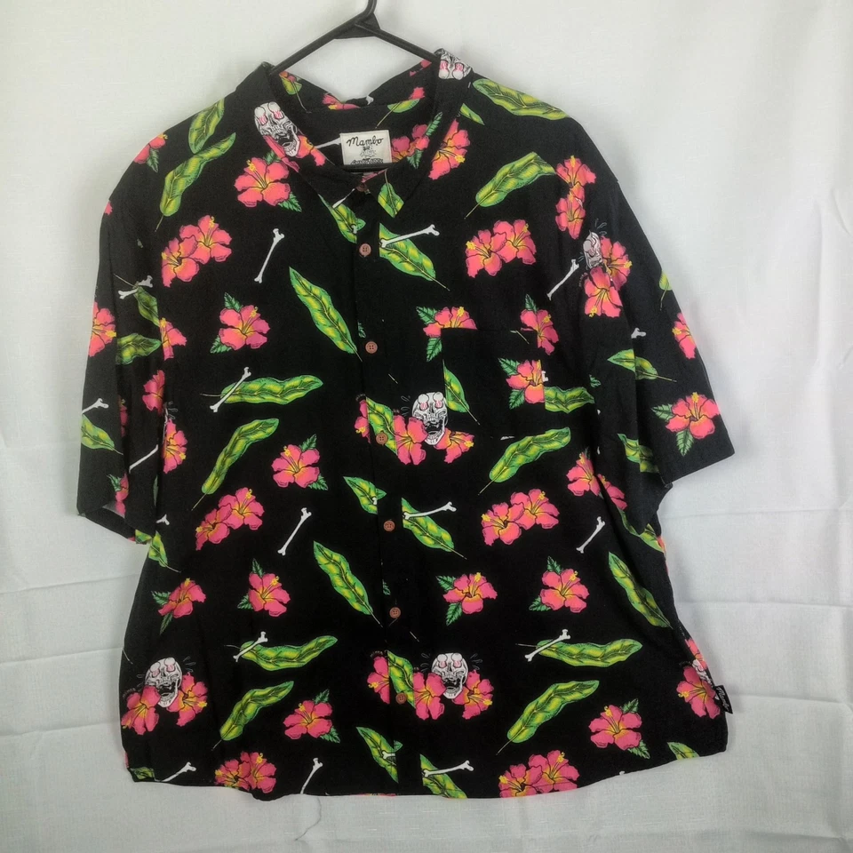 Mambo Smart Arts 6XL Skulls Hibiscus Flowers Hawaiian Shirt - image 2 of 4