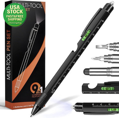 9 in 1 Multitool Pen Gifts for Dad Husband Men Tools Gadgets Black