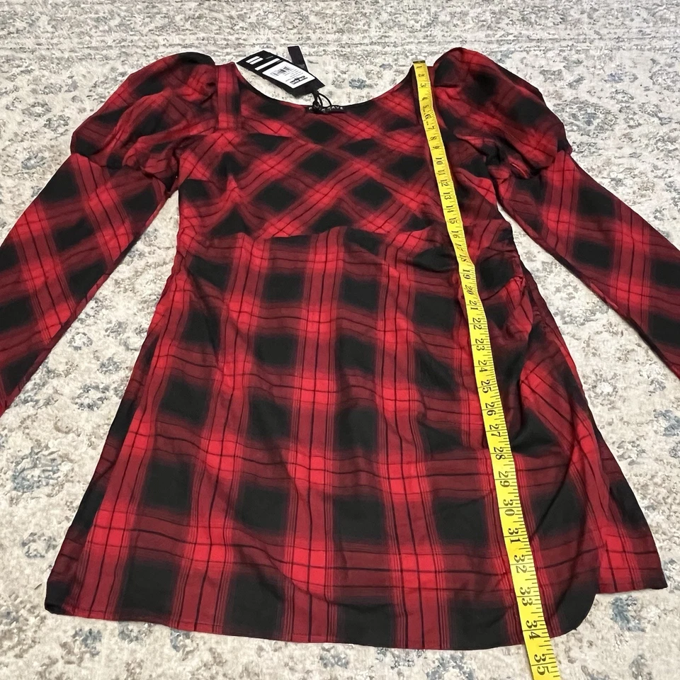 Punk Rave Dress Women’s 2XL Red Plaid Tartan Knee Length Long Sleeve Goth New - Image 2 of 4