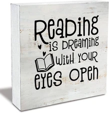 Rustic Reading Quote Wood Box Sign Bookshelf Wooden Farmhouse color 