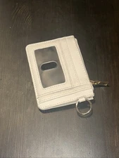 Pebbled Faux Leather Off-White Mini Wallet Keyring - Coin Pouch ID Slot