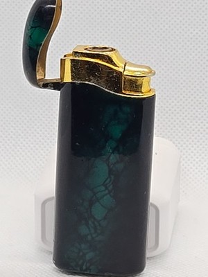 Colibri Quantum Wind Resistant Butane Lighter Green Gold Marbled Body Vintage 