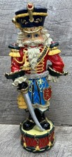 Vintage 9  Nutcracker Soldier w/ Sword on Drum Christmas Resin Figurine Decor