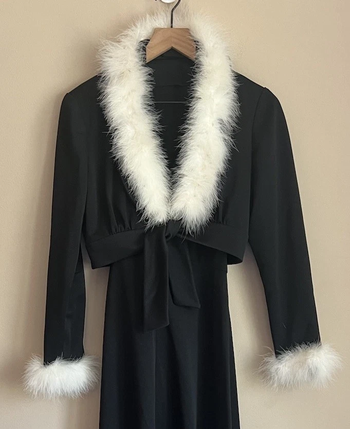 Dress Maxi Vintage Feather Trim Cocktail Mod Formal Marabou Womens Size Small - Image 3 of 4