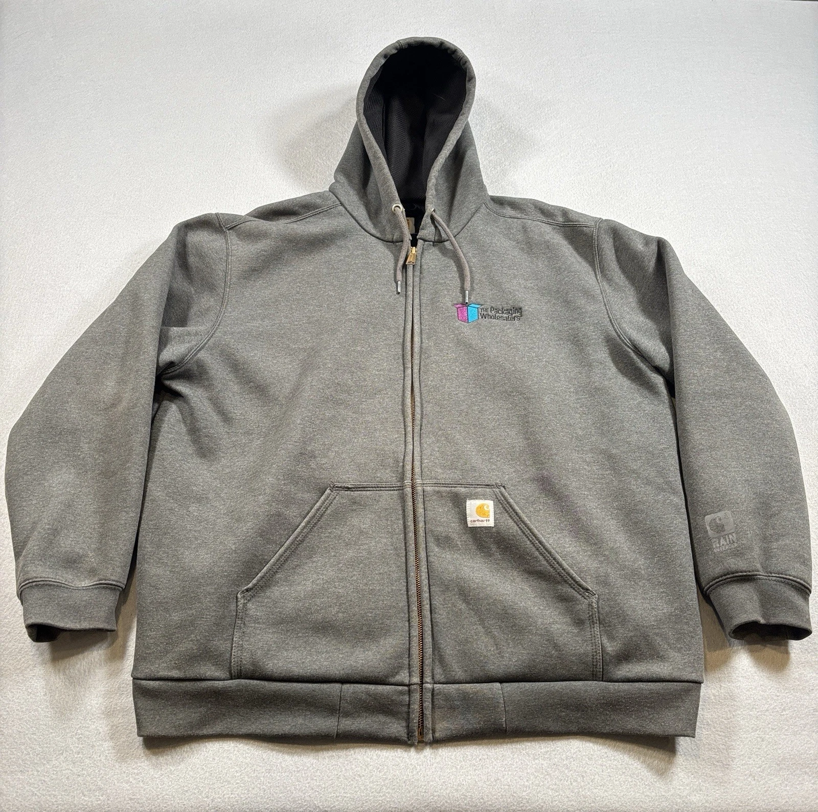 Carhartt Rain Defender Hoodie Mens XL Thermal Lined Full Zip Company Logo Gray