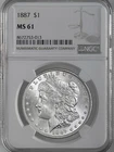1887-P  $1  MORGAN SILVER DOLLAR  "PHILADELPHIA"  NGC MS61  #8672753-013