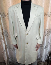 Vintage handtailored pure wool classic beige peak lapel over coat 42R