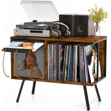Flip Top Record Player Stand, Large Record Player Cabinet Holds up to 250+ Al...