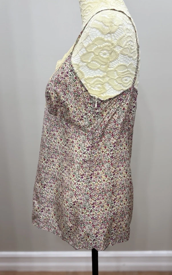 Babydoll vintage American Rag SILK Cami Top grande floral romántico con adornos de encaje Y2K Foto 2 de 4