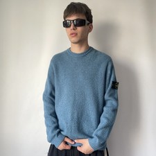 Stone Island light blue sweater, premium casual knitwear, streetwear style SS ne