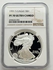 1991-S American Silver Eagle Proof ASE $1 NGC PF70 PR70 UCAM Ultra Cameo Coin