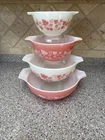 Vintage PYREX Pink Gooseberry Mixing Bowls Full Set 44o’s