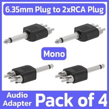 4 Pack 6.35mm Plug to 2x RCA Plug Adapter Mono Audio Converter Straight Splitter